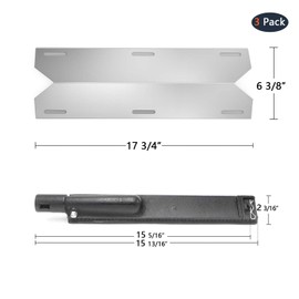 Hongso Gas Grill Stainless Steel Heat Plate Shield and Cast Iron Burner Repair Kit Replacement for Jenn Air 720-0061, 3 Pack (CBF301, SPA231)