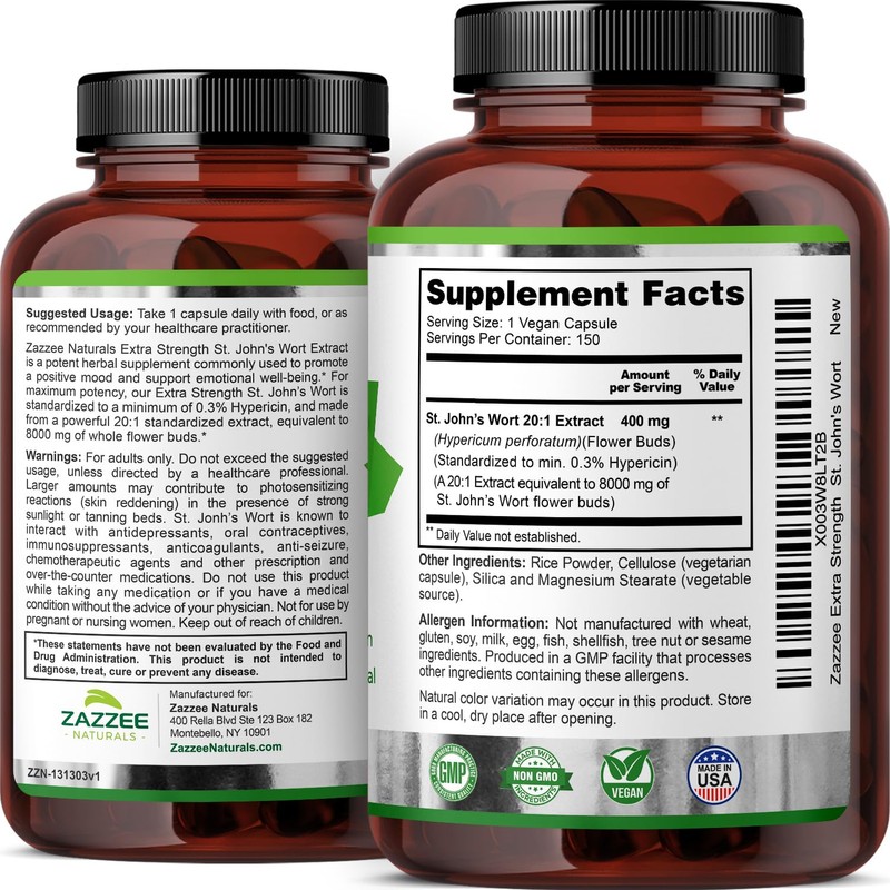 Zazzee Extra Strength St. John’s Wort 20:1 Extract, 8000 mg
