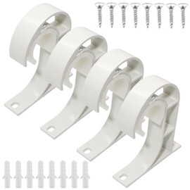 suiwotin 4 Pack Ceiling Curtain Rod Brackets, Aluminum Alloy Ceiling Mount Hooks for 1" Drapery Rods, Curtain Pole Supports Holders for Bedroom Living Room (White)