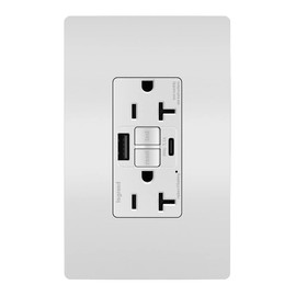 Legrand - Pass & Seymour Radiant GFCI Outlet with USB Ports, Tamper-Resistant White GFCI USB Outlet, 120 Volt Wall Outlet with USB Ports Fast Charge with Type A/C USB, 2097TRUSBACW, 1 Count