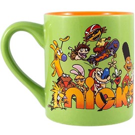 Silver Buffalo NI121532 Nickelodeon 90âs Logo and Characters Ceramic Mug, 14 oz, Multicolor