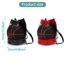 DHSWNNG Pack of 2 Basketball Bag, Ball Net 1 Ball, Foldable Ball Bag, Multi-Purpose Football Backpack with Drawstring, Portable Ball Net for Tennis, Volleyball (Red & Black)