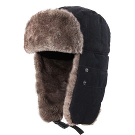 Decentron Warm Trapper Hat Windproof Winter Russian Aviator Hats with Mask Ushanka Hat (Black)