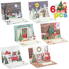 SULOLI 3D Pop Up Christmas Greeting Cards, 6 Pack Xmas Gift Cards with Envelopes Santa Elk Snowman Holiday Cards for Christmas Season Kids and Family Greetings