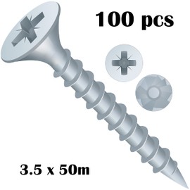 Plasterboard Drywall Screws (3.5 x 50 mm) (Pack of 100) Fine Thread Speedrive Sharp Point Wood Screw With Pozi Drive Bugle Head Self Drilling Countersunk Bright Zinc Plated Finished For Wood Wall