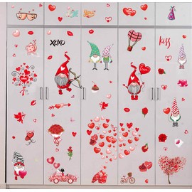 149Pcs Valentine's Day Window Clings Decorations Heart Decal Party Ornaments Supplies 9 Sheets Removable Vinyl Window Sticker Decals for Home, Valentines Party, Wedding, Anniversary Decorations