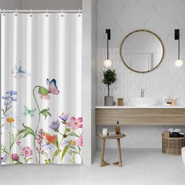 AWERT Small Half Size Stall Shower Curtain with 6 Hooks Shower Stall Curtain 36 x 72 Butterfly Wildflowers 36 inch Shower Curtain for Bathroom/RV and Camper (Butterfly)