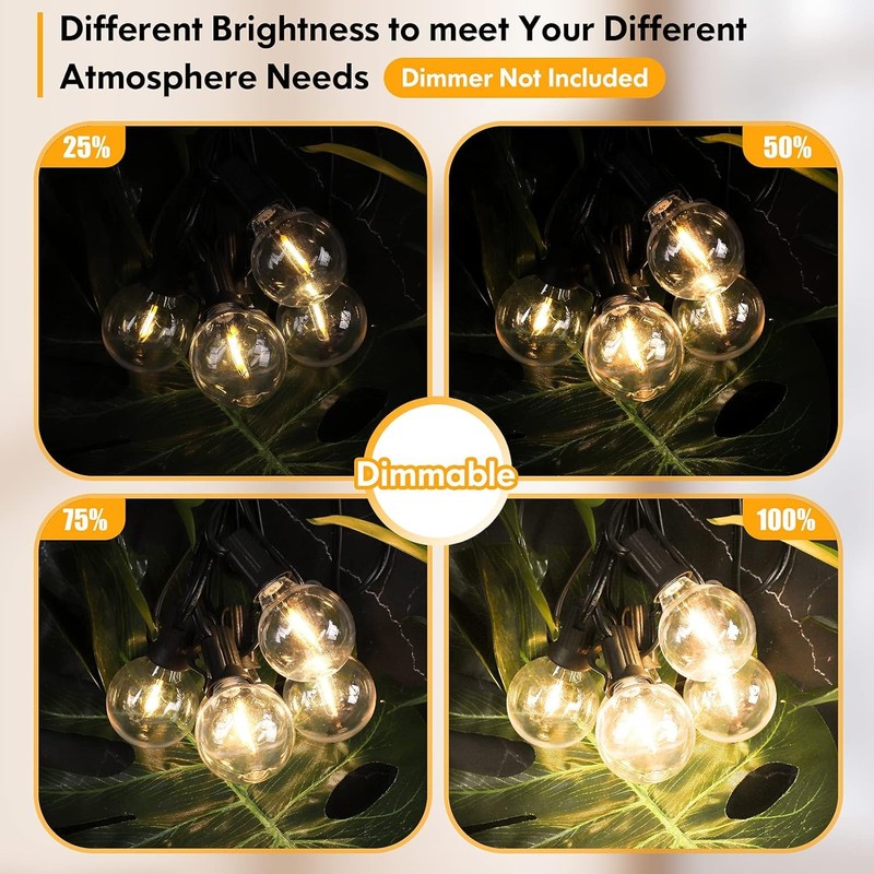 60FT Outdoor String Lights Waterproof, Bright 2700K LED Patio Lights