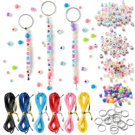 WATINC 286Pcs DIY Keychain Making Craft Kits,Beads for Jewelry Making Set Supplies with Colorful Alphabet Transparent Beads, Bag Charm Bracelets Key Ring Accessories Festival Party Favor for Women Men