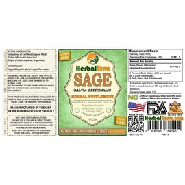 Sage (Salvia Officinalis) Glycerite, Organic Dried Leaves Alcohol-Free Liquid Extract 2 oz