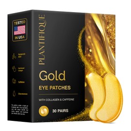 PLANTIFIQUE Plantifique Under Eye Gel Patches 30 Pairs Gold Under Eye Patches for Dark Circles with Collagen & Caffeine Cooling Eye Mask for Puffy Eyes and Bags Gel Eye Pads Skincare