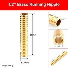 POWERTOOL Thread Nipple 1/2" Brass Running Nipple Threaded Tube for Tank Connectors (12MM, 2PCS)