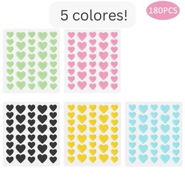 180 parches de Corazones en 5 colores. 180 Parches para acné. Parches hidrocoloides absorbentes para tratar la erupción de acné y espinillas para el cuidado de la piel. Funciona para todo tipo de piel. Material seguro y suave que no secará ni dañará la p