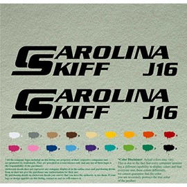 Pair of Carolina Skiff J 16 Compatible Replacement Boat Decals Vinyl Stickers Outboard Motor Set of 2 (32.5" X 6.6", Black 070)
