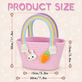 Dulsaera Easter Basket, Baby Easter Basket with Handle for Easter Eggs Hunt, Empty Easter Baskets for Kids Girl, Pink