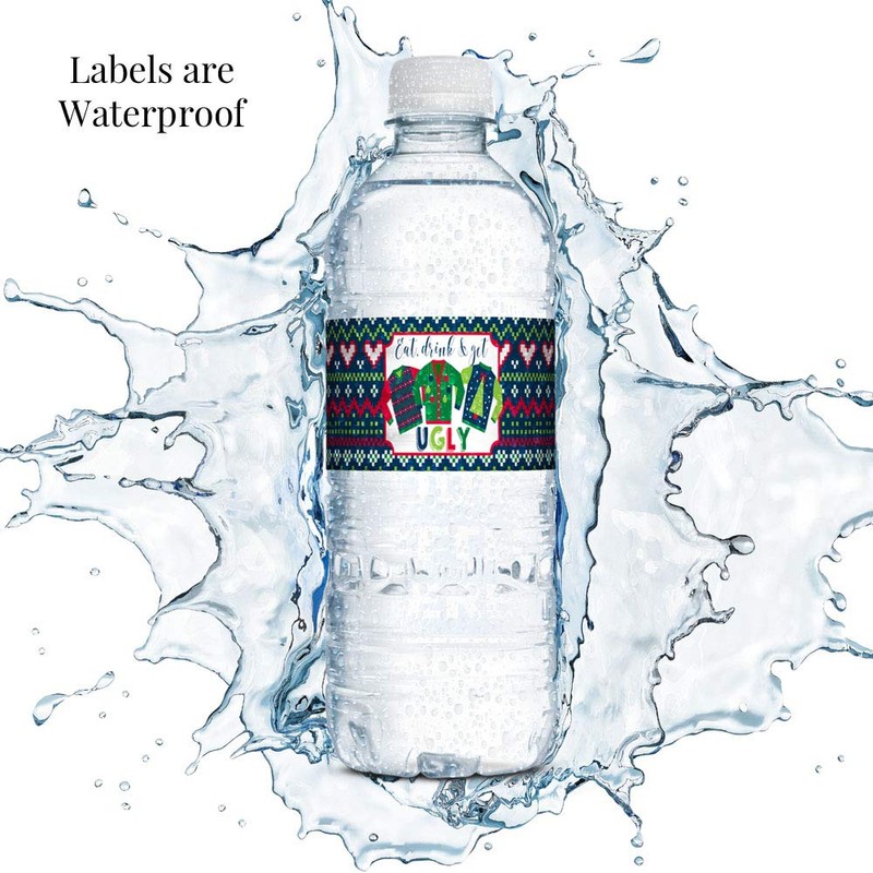 Ugly Sweater Christmas Holiday Party Waterproof Water Bottle Sticker Wrappers,