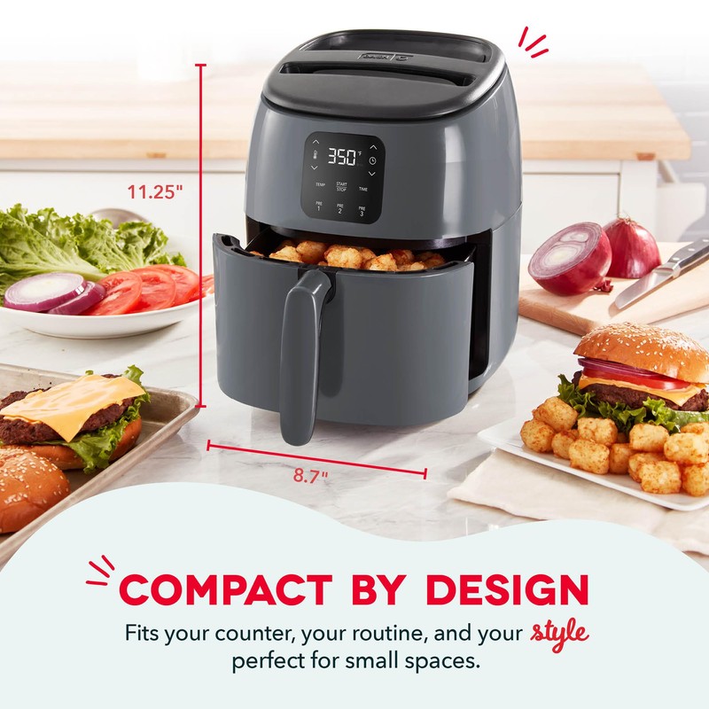 DASH Tasti-Crisp™ Electric Air Fryer Oven, 2.6 Qt., Grey –