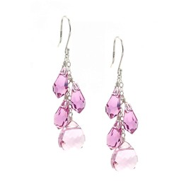 LTC Designs Sterling Silver Faceted Austrian Crystal Light Rose Multi-Teardrop and Briolette Fishhook Earrings for Women and Friends