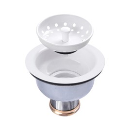 VARNAHOME 3-1/2 Deep Cup Kitchen Sink Drain Assembly, 304 Stainless Steel Construction With Fixed Post Basket and Long Extended Shank/CAS Approved and White Finish