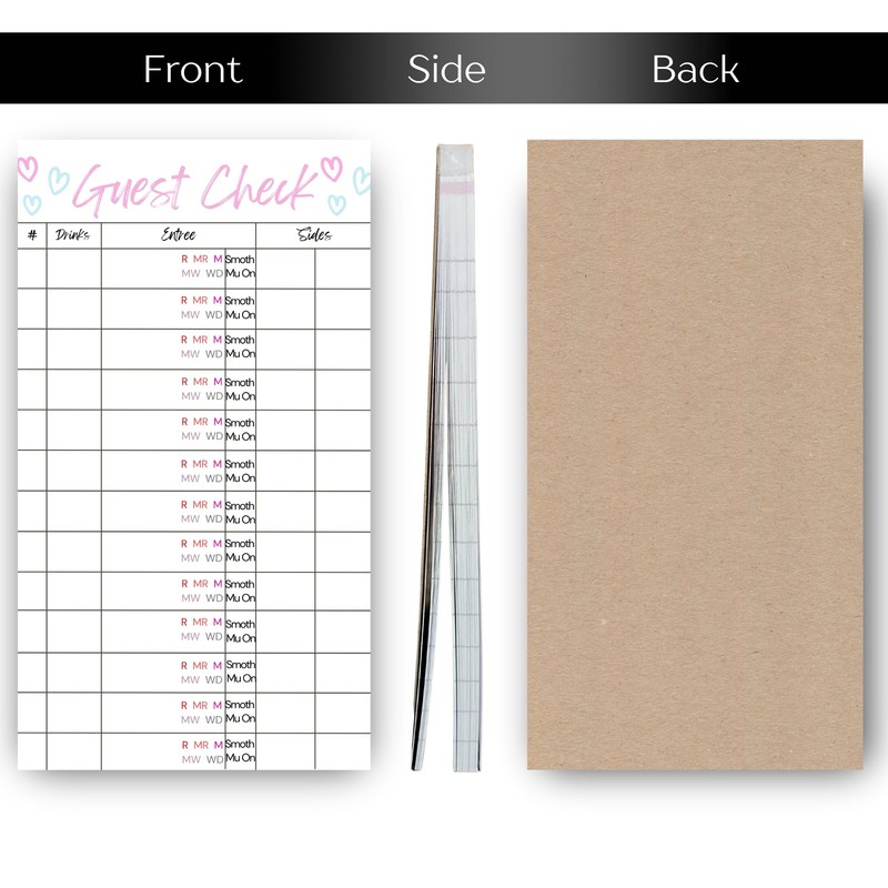 Guest Check Server Notepad with Steak Temperatures and Smothers, Waitress