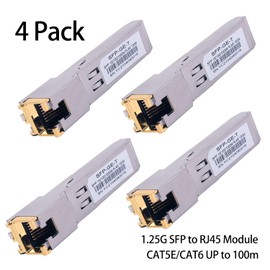 4 x 1000BASE-T Gigabit SFP to RJ45 Copper Ethernet Modular Transceiver for Cisco, Meraki, Ubiquiti, D/TP Link, Supermicro, Netgear, Broadcom, 1.25G SFP-T CAT5E/CAT6 up to 100 m Mikrotik S-RJ01