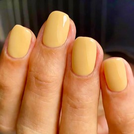 Yellow Press on Nails Short Square Fake Nails Glossy Solid Color Stick on Nail Summer Reusable Artificial Nails Press ons Acrylic Full Cover Glue on Nails for Women Manicure Kit 24Pcs