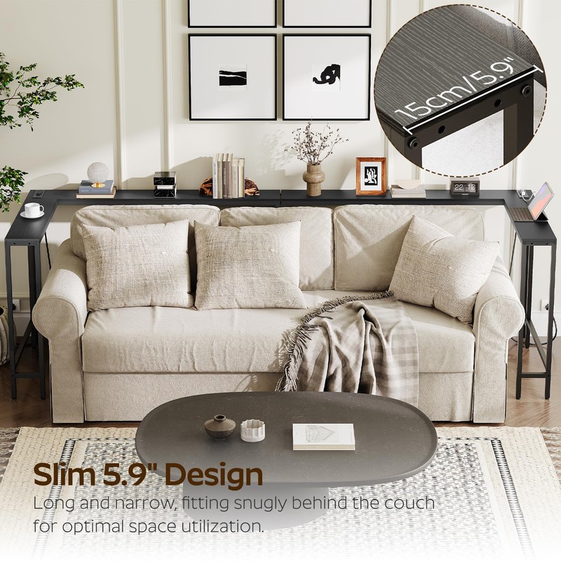 YATINEY Narrow Console Table with Outlets, 70.9" Sofa Table Narrow