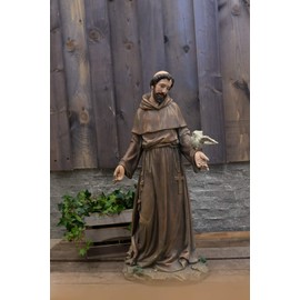 Brushed Bronze Tone St. Francis 25 inch Resin Stone Decorative Outdoor Garden Statue