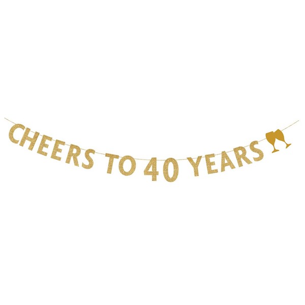 MAGJUCHE Gold glitter Cheers to 40 years banner,40th birthday party decorations