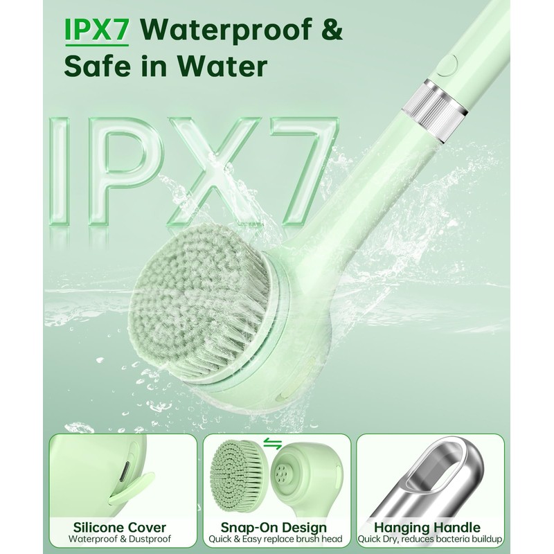 Electric Body Brush Back Scrubber for Shower, Waterproof Long Handle
