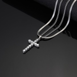 silver Necklaces for Women Gifts - 14K silver Plated Necklace for Women Necklaces for Her Tiny Fashion Jewelry for Teens，for Women Friends Jewelry Gifts，Necklace silver Jewelry Birthday Gifts (Double layered diamond studded cross necklace)