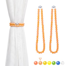 PEDOBO Magnetic Curtain Tiebacks, Crystal Glass Beaded Curtain Tiebacks Drapery Shower Sheer Curtain Holdbacks Boho Farmhouse Home Decor (Orange)