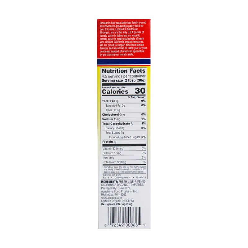 Giovanni’s Organic Double Concentrated Tomato Paste – 2 Pack (4.5