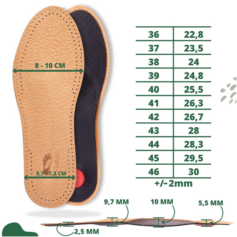 SULPO Orthopaedic Leather Insoles for Sweaty Feet, Forefoot Pain and