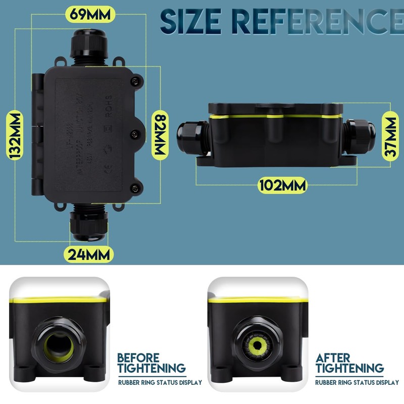 Innfeeltech LF-2068-2T Electrical Junction Box, Waterproof, Outdoor Waterproof Cable Junction
