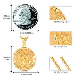 TwoAnts St Christopher Necklace 925 Sterling Silver Saint Christopher Medal Pendant Necklace Patron Amulet Jewelry Catholic Gift for Women Men