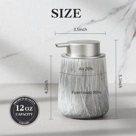 Enra Ceramic Hand Soap Dispenser,12 oz Gray Lotion Dispenser Bathroom Liquid Refillable Dish Soap Dispenser for Bathroom Kitchen with Easy-to-Press Pump (Gray Liquid Type)