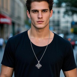 HKPATOP Sacred Heart of Jesus Necklace 925 Sterling Silver Religious Crucifix Cross Pendant Catholic Christian Jewelry Gift for Women Men