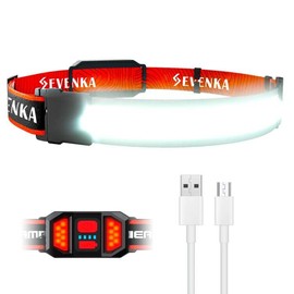 SEVENKA - Linterna LED recargable para faros delanteros, luz ancha brillante, diadema ajustable para adultos y niños, 500 lúmenes, luz trasera roja, lámpara principal para camping, senderismo