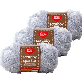 Craft County 3 Pack Sparkle Scrubby Yarn – Polyester Fibrous Yarn for Knitting and Crochet – Oyster