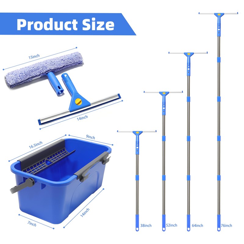 Window Cleaning Kit with 3 Gallon Bucket – 76" Long
