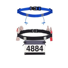 Cinturón de Números de Carrera con 6 Bucles de Gel, 2 Pcs Cinturón de Carreras de Triatlón, Cinturón Elástico para Correr con Tiras Reflectantes, Ajustable, para Triatlón, Maratón (Negro & Azul)