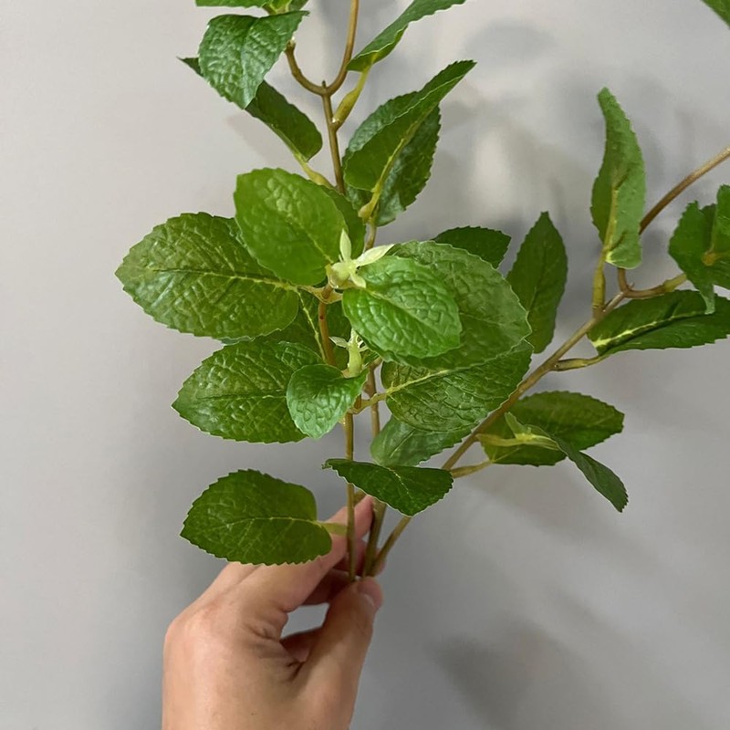 3Pcs Mint Leaves Artificial Greenery Stem 21.6In Green Fake Leaves