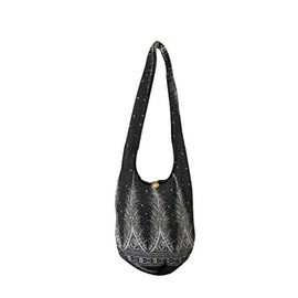CCcollections Boho Crossbody Bags For Women & Men Cotton Shoulder Bag Large Hippie Sling Bag for Travelling, Outing, Parties and More (Feather-Silver Black)