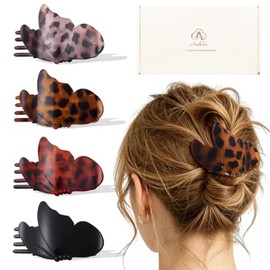 Pinzas Grandes Planas para Mujer, Pinzas Mariposa Claw de Sujeción Fuerte para Pelo Grueso y Fino, Barrettes Francéses 4 Pzs: Diseño Caparazón de Tort
