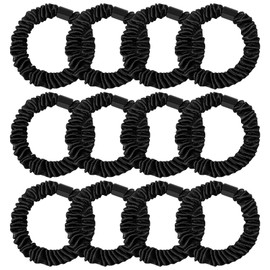 12PCS Silk Hair Ties, Silks Hair Bands, No Damage Breakage Satin Scrunchies, Black Elastic Bands Scrunchies Set, Soft Ponytail Holders for Women and Girls