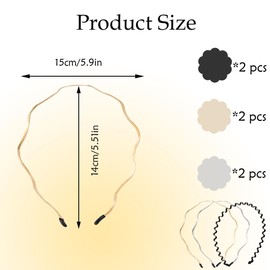 Botattraeck 6 PCS Metal Hair Bands Trendy Wavy Hair Hoop Non Slip Silver Gold Thin Headband Headwear Accessories for Makeup Sports Housework Washing Faces