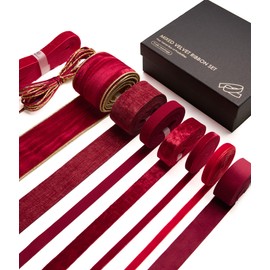 Vitalizart Red Velvet Ribbon 9 Rolls with Gift Tags Luxury Textured Burgundy Ribbon for Christmas Gift Wrapping Tree Ornaments Bows Wreaths Holiday Decorations