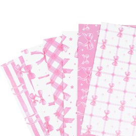 Hidaily 14Pcs Pink Bow Wrapping Paper Set, 12 Sheets Pink Bow Gift Wrap Paper with 2Pcs Ribbon, Folded Flat Craft Paper for Valentine Wedding Bachelorette Party Favor Supplies (19.7 x 27.6 Inch)