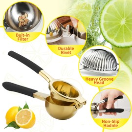 AGIgear Lemon Squeezer,Stainless Steel Lemon Juicer,Heavy Duty Lemon Juicer,Pro-Grade No Seeds Citrus Juicer(Gold-Black)